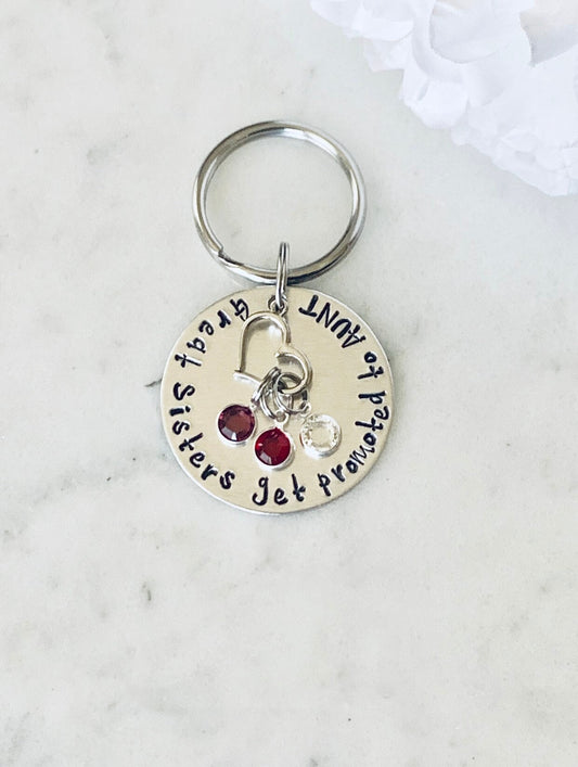 Aunt Keychain Gift for Sister Sister Gift Handstamped Keychain Personalized Keychain Custom Keychain Great Sisters get Promoted to Aunt