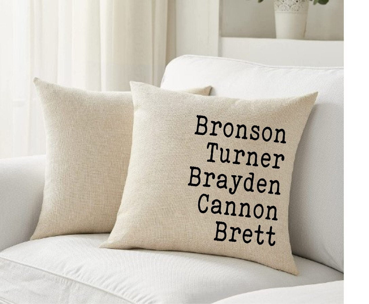 Personalized Grandkids Throw Pillow Cover: Custom Family Name Linen Pillow (18x18)
