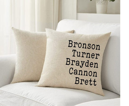 Personalized Grandkids Throw Pillow Cover: Custom Family Name Linen Pillow (18x18)