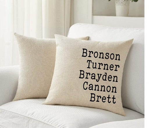 Personalized Grandkids Throw Pillow Cover: Custom Family Name Linen Pillow (18x18)