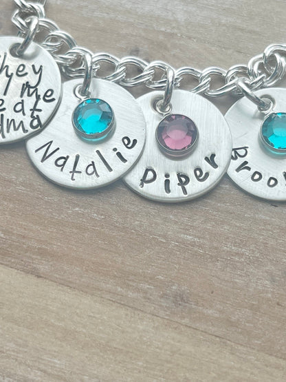 Personalized Charm Bracelet Grandma Bracelet Sterling Silver Bracelet Handstamped Jewelry Mom Charm Bracelet Grandma Gift Mothers Day Gift