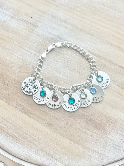 Personalized Charm Bracelet Grandma Bracelet Sterling Silver Bracelet Handstamped Jewelry Mom Charm Bracelet Grandma Gift Mothers Day Gift