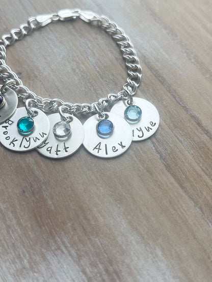 Personalized Charm Bracelet Grandma Bracelet Sterling Silver Bracelet Handstamped Jewelry Mom Charm Bracelet Grandma Gift Mothers Day Gift