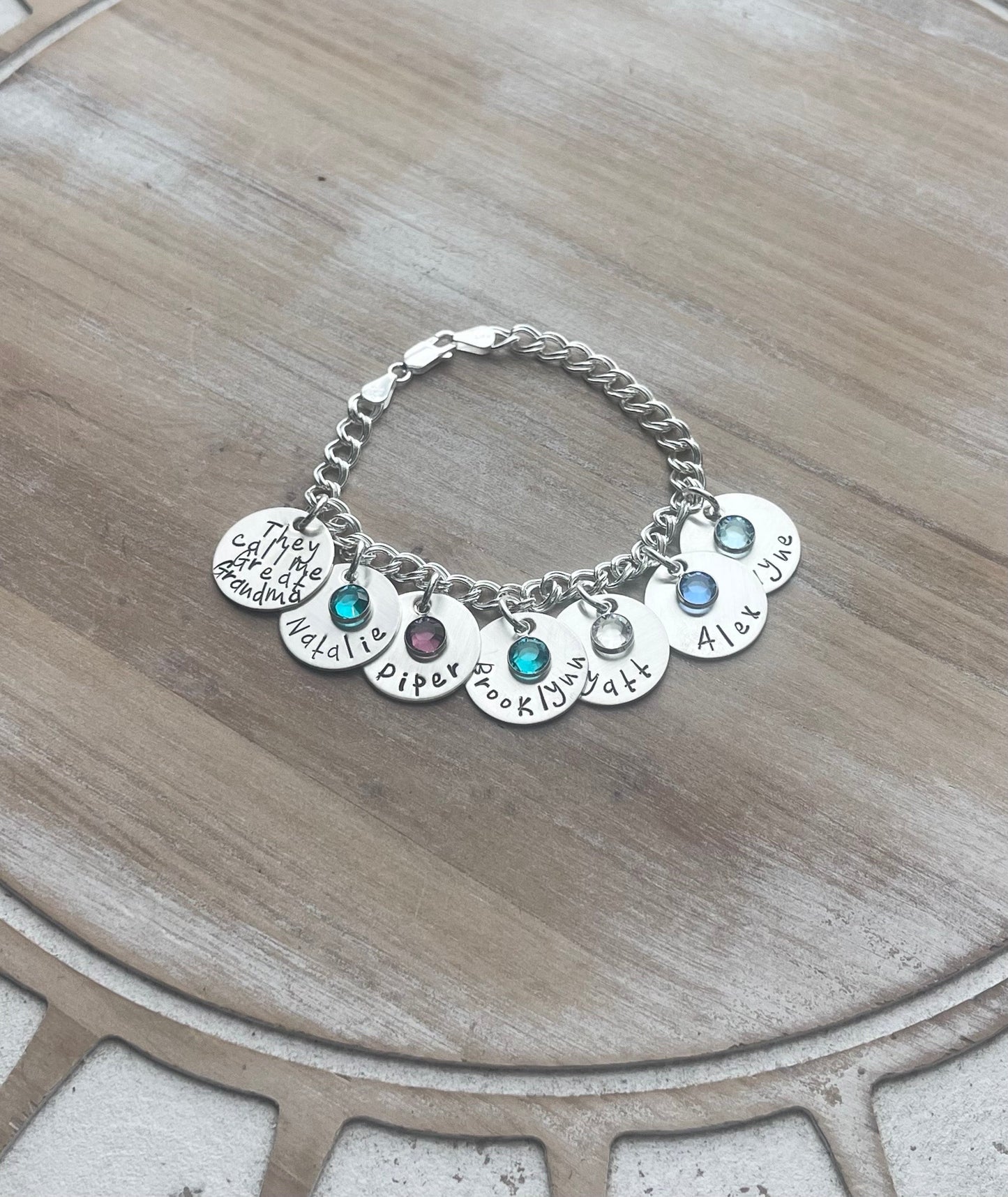 Personalized Charm Bracelet Grandma Bracelet Sterling Silver Bracelet Handstamped Jewelry Mom Charm Bracelet Grandma Gift Mothers Day Gift