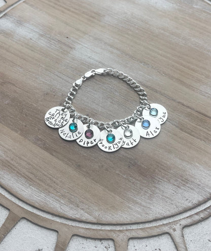 Personalized Charm Bracelet Grandma Bracelet Sterling Silver Bracelet Handstamped Jewelry Mom Charm Bracelet Grandma Gift Mothers Day Gift