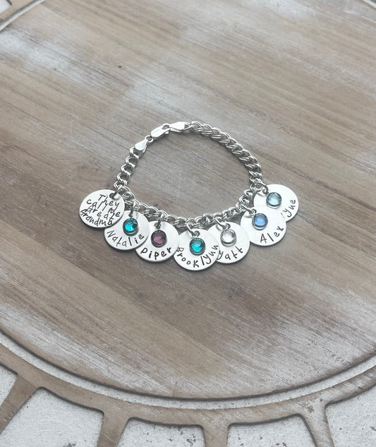 Personalized Charm Bracelet Grandma Bracelet Sterling Silver Bracelet Handstamped Jewelry Mom Charm Bracelet Grandma Gift Mothers Day Gift