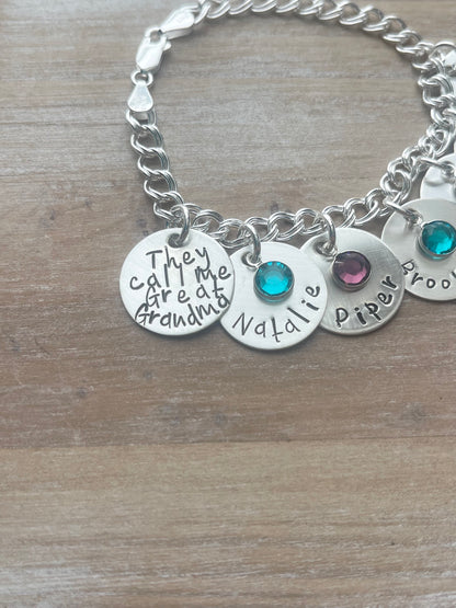 Personalized Charm Bracelet Grandma Bracelet Sterling Silver Bracelet Handstamped Jewelry Mom Charm Bracelet Grandma Gift Mothers Day Gift