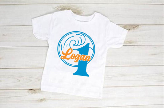 Personalized First Birthday T-Shirt: Retro Wave, Surf Theme