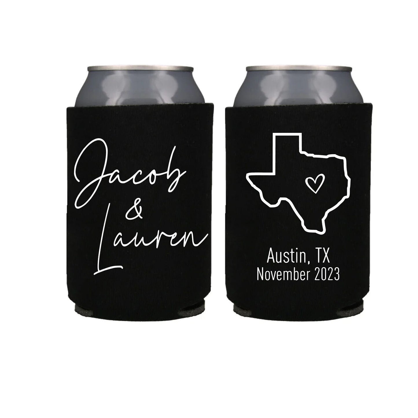 Personalized State Outline Can Cooler: Wedding Favor Beer Hugger