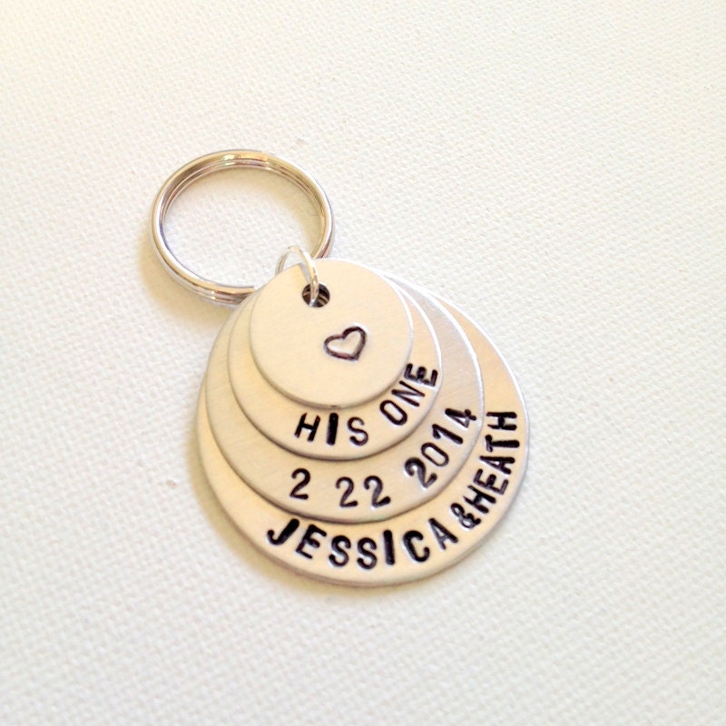 His One Keychain Handstamped Keychain Personalized Gift Gift for the Bride Wedding Gift Couples Keychain Anniversary Keychain Valentines Day