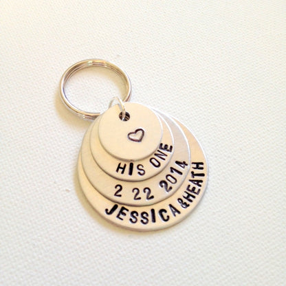 His One Keychain Handstamped Keychain Personalized Gift Gift for the Bride Wedding Gift Couples Keychain Anniversary Keychain Valentines Day