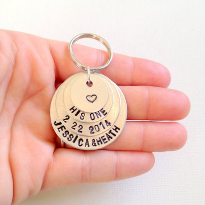 His One Keychain Handstamped Keychain Personalized Gift Gift for the Bride Wedding Gift Couples Keychain Anniversary Keychain Valentines Day