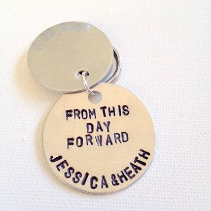 His One Keychain Handstamped Keychain Personalized Gift Gift for the Bride Wedding Gift Couples Keychain Anniversary Keychain Valentines Day