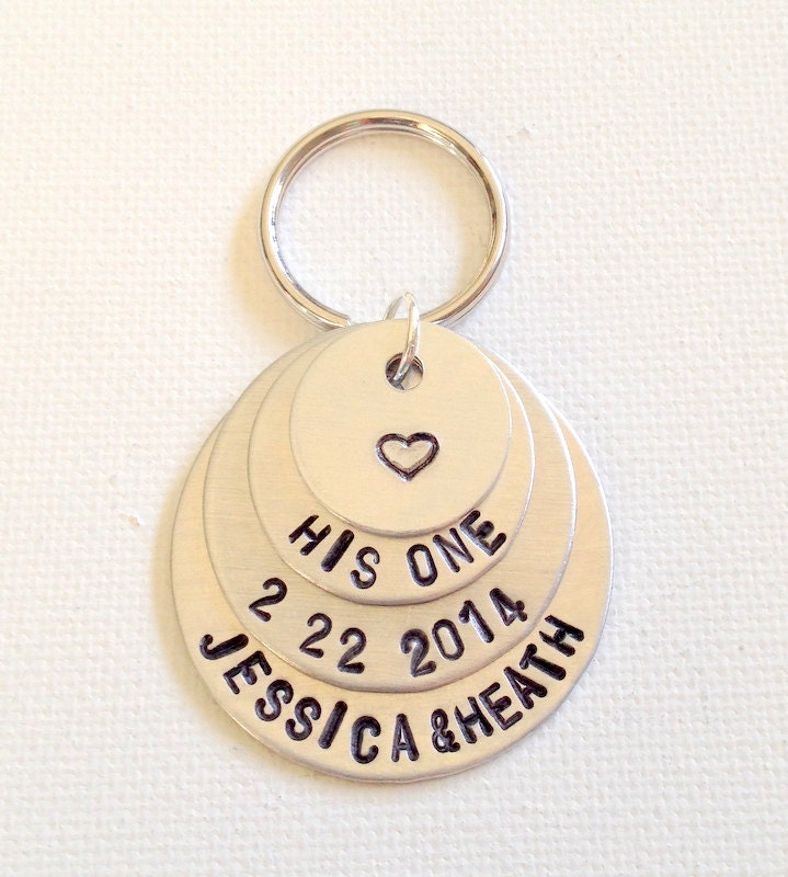 His One Keychain Handstamped Keychain Personalized Gift Gift for the Bride Wedding Gift Couples Keychain Anniversary Keychain Valentines Day