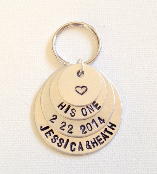 His One Keychain Handstamped Keychain Personalized Gift Gift for the Bride Wedding Gift Couples Keychain Anniversary Keychain Valentines Day