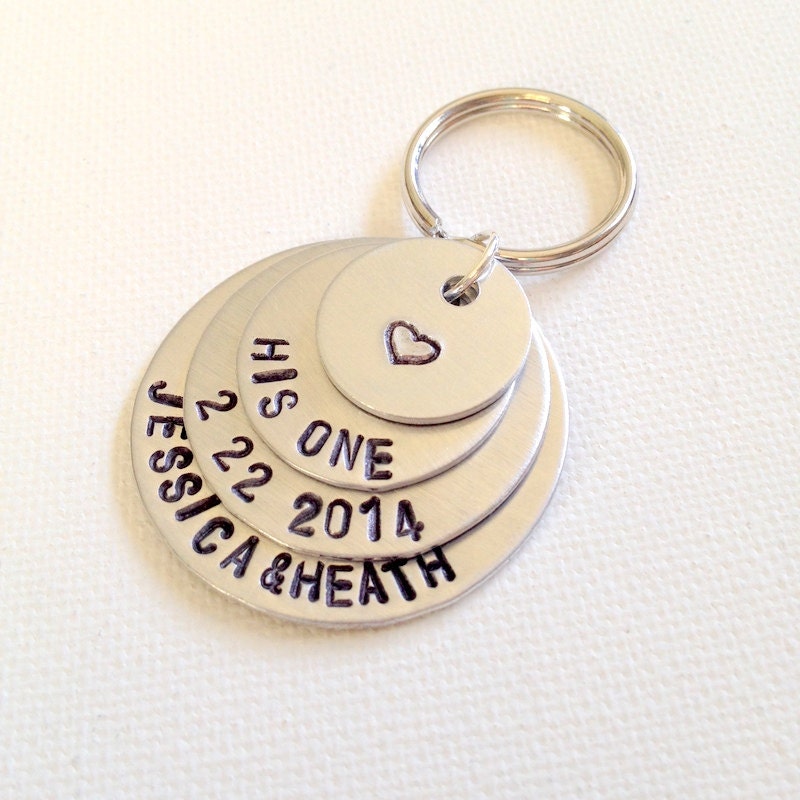 His One Keychain Handstamped Keychain Personalized Gift Gift for the Bride Wedding Gift Couples Keychain Anniversary Keychain Valentines Day