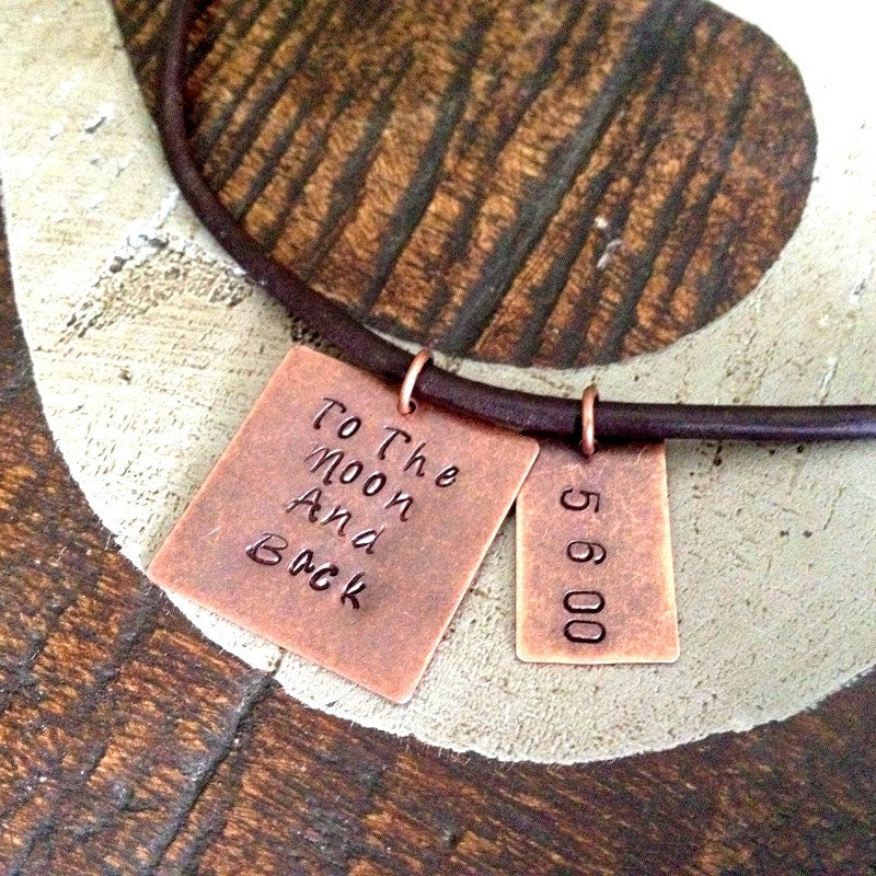 To The Moon And Back Mens Necklace Husband Necklace Handstamped Necklace Gift for Husband Dad Jewelry Leather Necklace Natural