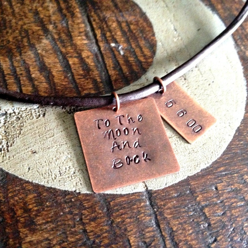 To The Moon And Back Mens Necklace Husband Necklace Handstamped Necklace Gift for Husband Dad Jewelry Leather Necklace Natural