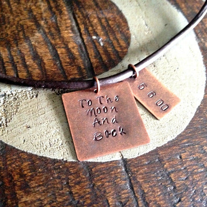 To The Moon And Back Mens Necklace Husband Necklace Handstamped Necklace Gift for Husband Dad Jewelry Leather Necklace Natural