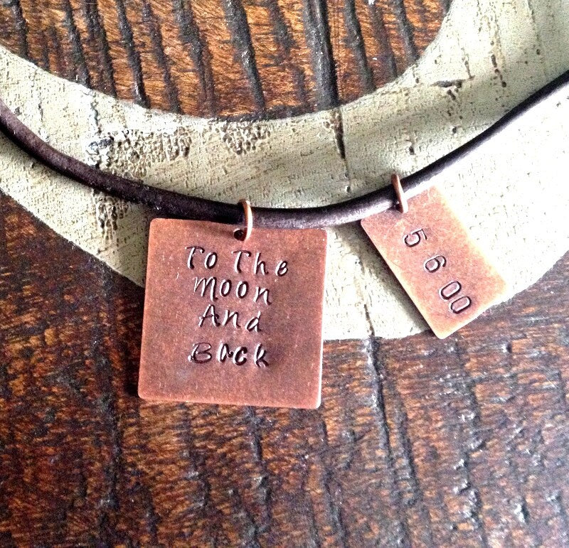 To The Moon And Back Mens Necklace Husband Necklace Handstamped Necklace Gift for Husband Dad Jewelry Leather Necklace Natural