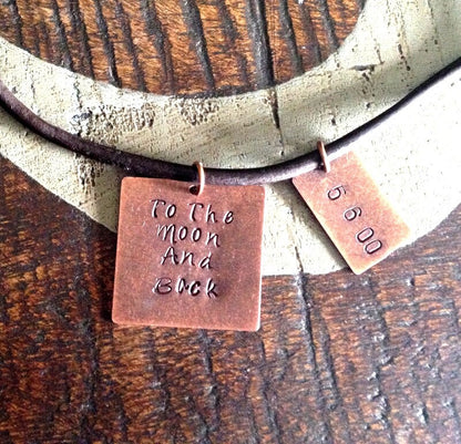 To The Moon And Back Mens Necklace Husband Necklace Handstamped Necklace Gift for Husband Dad Jewelry Leather Necklace Natural