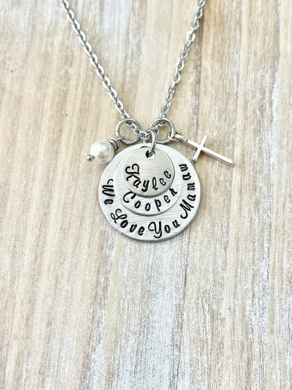 Personalized Gift Handmade Disc Mom Necklace Grandma Gift Mamaw Necklace Gifts for Mom Mama Nana Gigi Mimi Family Handmade Jewelry Gift