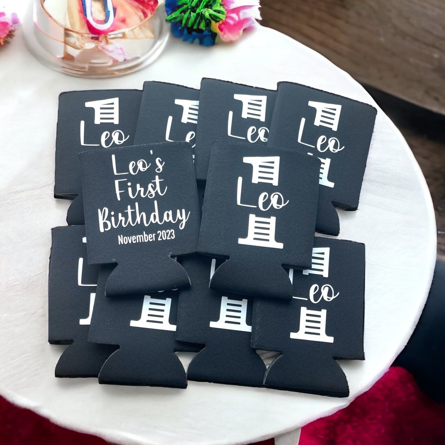 Personalized 1st Birthday Can Coolers: Boy's Party Favors