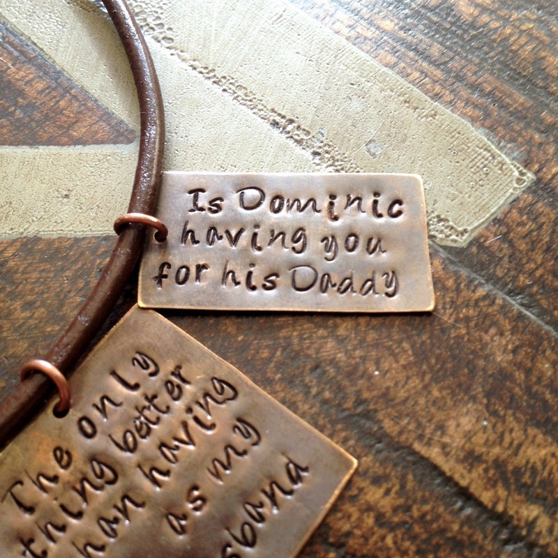 Mens Necklace Husband Necklace Handstamped Necklace Daddy Necklace Dad Jewelry Leather Necklace Natural Brass Necklace