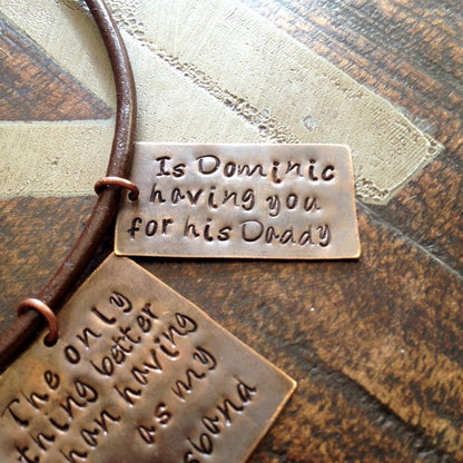 Mens Necklace Husband Necklace Handstamped Necklace Daddy Necklace Dad Jewelry Leather Necklace Natural Brass Necklace