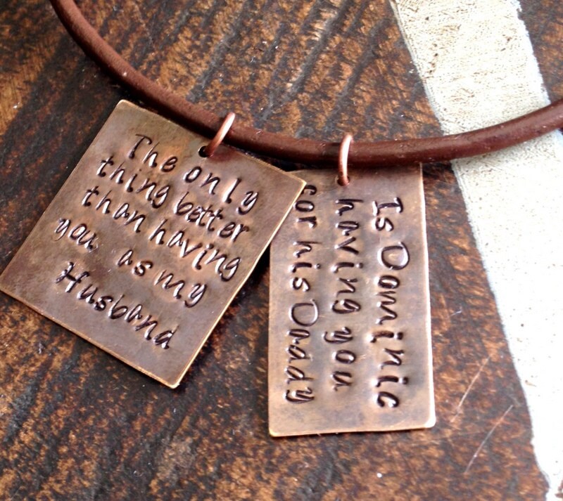 Mens Necklace Husband Necklace Handstamped Necklace Daddy Necklace Dad Jewelry Leather Necklace Natural Brass Necklace