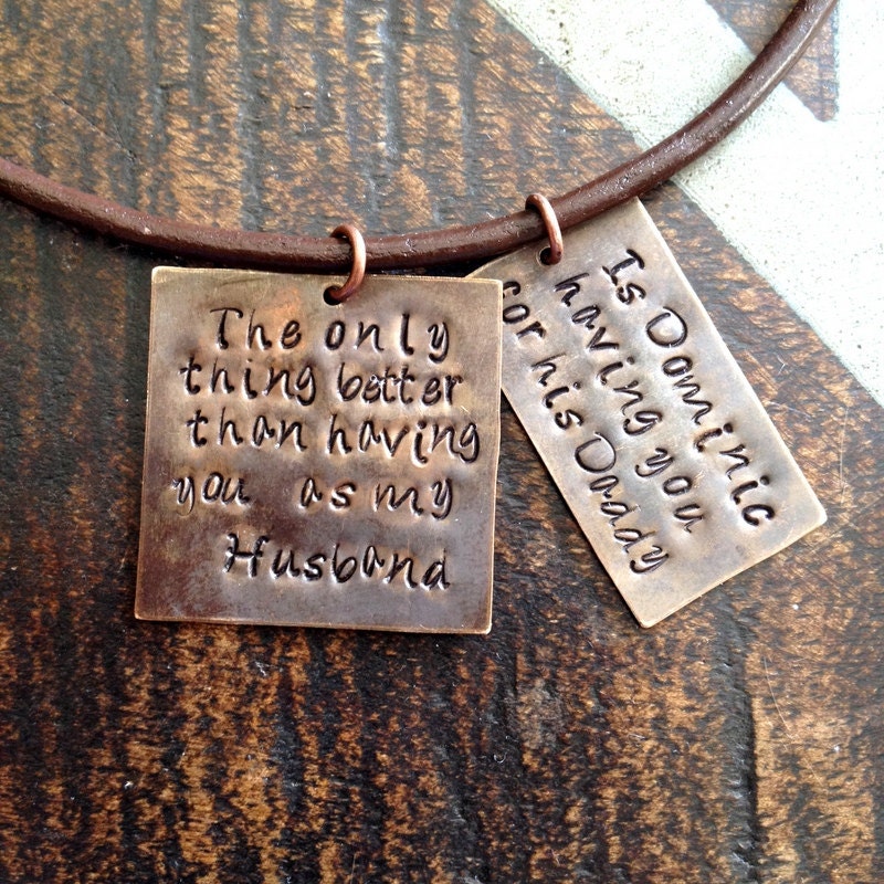 Mens Necklace Husband Necklace Handstamped Necklace Daddy Necklace Dad Jewelry Leather Necklace Natural Brass Necklace