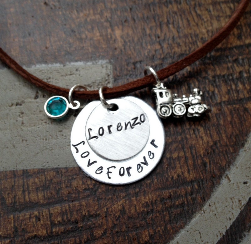 Mother Son Necklace Handstamped Necklace Love Forever Necklace Personalized Jewelry Handstamped Jewelry Suede Jewelry Childs Name Necklace
