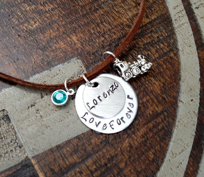 Mother Son Necklace Handstamped Necklace Love Forever Necklace Personalized Jewelry Handstamped Jewelry Suede Jewelry Childs Name Necklace