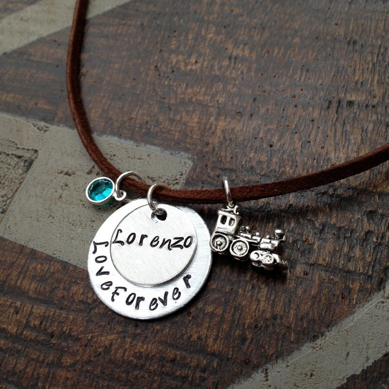Mother Son Necklace Handstamped Necklace Love Forever Necklace Personalized Jewelry Handstamped Jewelry Suede Jewelry Childs Name Necklace