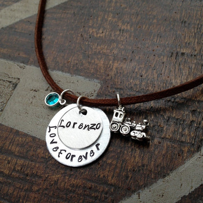Mother Son Necklace Handstamped Necklace Love Forever Necklace Personalized Jewelry Handstamped Jewelry Suede Jewelry Childs Name Necklace