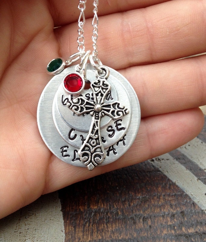 Grandma Necklace Mom Necklace Blessed Necklace Personalized Necklace Handstamped Necklace Custom Necklace