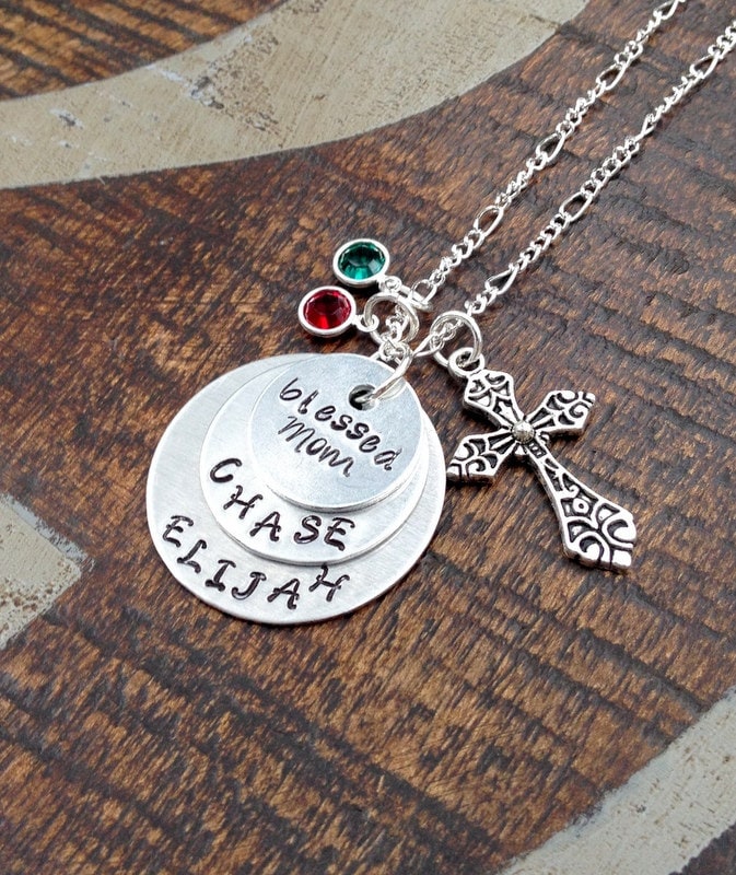 Grandma Necklace Mom Necklace Blessed Necklace Personalized Necklace Handstamped Necklace Custom Necklace