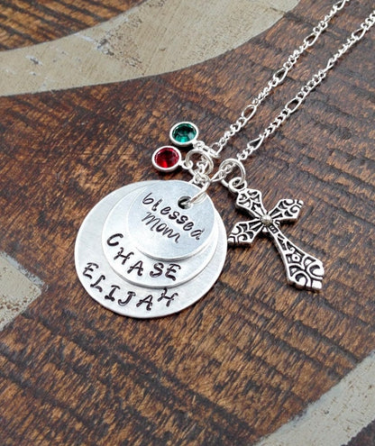 Grandma Necklace Mom Necklace Blessed Necklace Personalized Necklace Handstamped Necklace Custom Necklace
