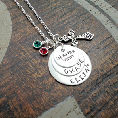 Grandma Necklace Mom Necklace Blessed Necklace Personalized Necklace Handstamped Necklace Custom Necklace