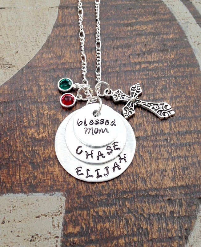 Grandma Necklace Mom Necklace Blessed Necklace Personalized Necklace Handstamped Necklace Custom Necklace