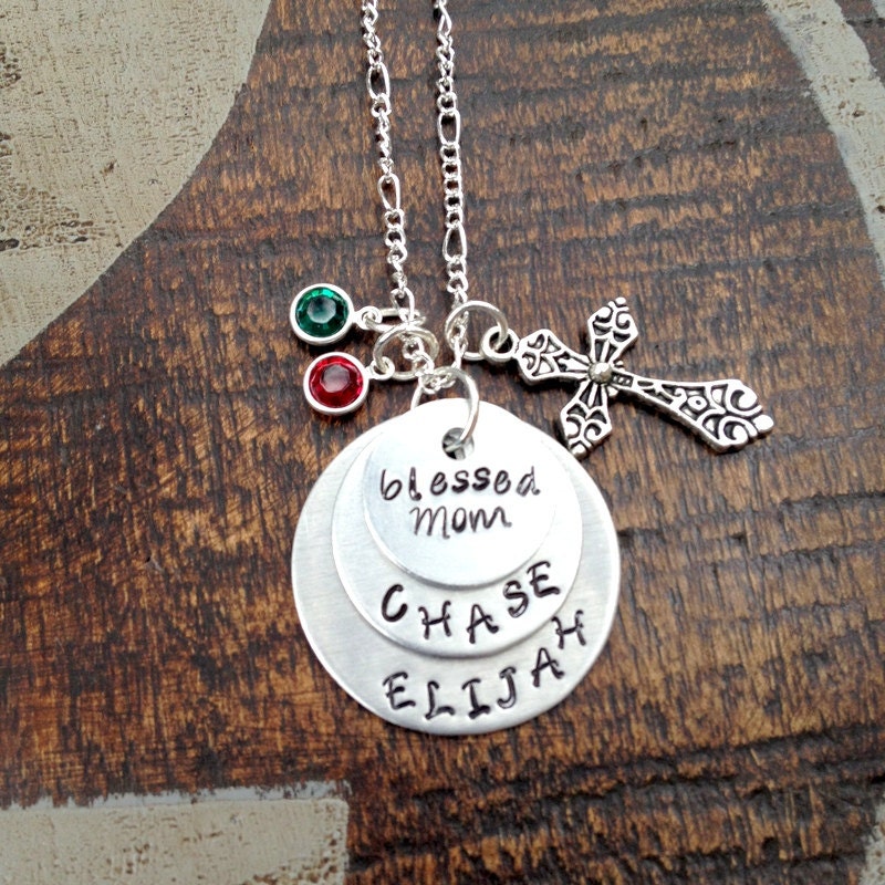 Grandma Necklace Mom Necklace Blessed Necklace Personalized Necklace Handstamped Necklace Custom Necklace