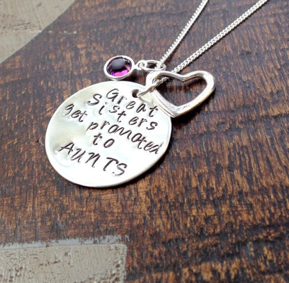Great Sisters Get Promoted to Aunt Aunt Necklace Aunt Jewelry Personalized Jewelry Handstamped Jewelry Name Necklace Auntie Necklace
