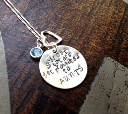 Great Sisters Get Promoted to Aunt Aunt Necklace Aunt Jewelry Personalized Jewelry Handstamped Jewelry Name Necklace Auntie Necklace