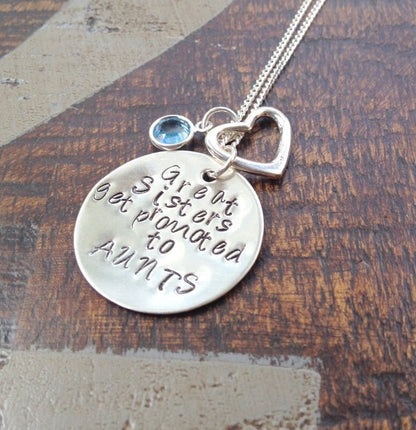 Great Sisters Get Promoted to Aunt Aunt Necklace Aunt Jewelry Personalized Jewelry Handstamped Jewelry Name Necklace Auntie Necklace