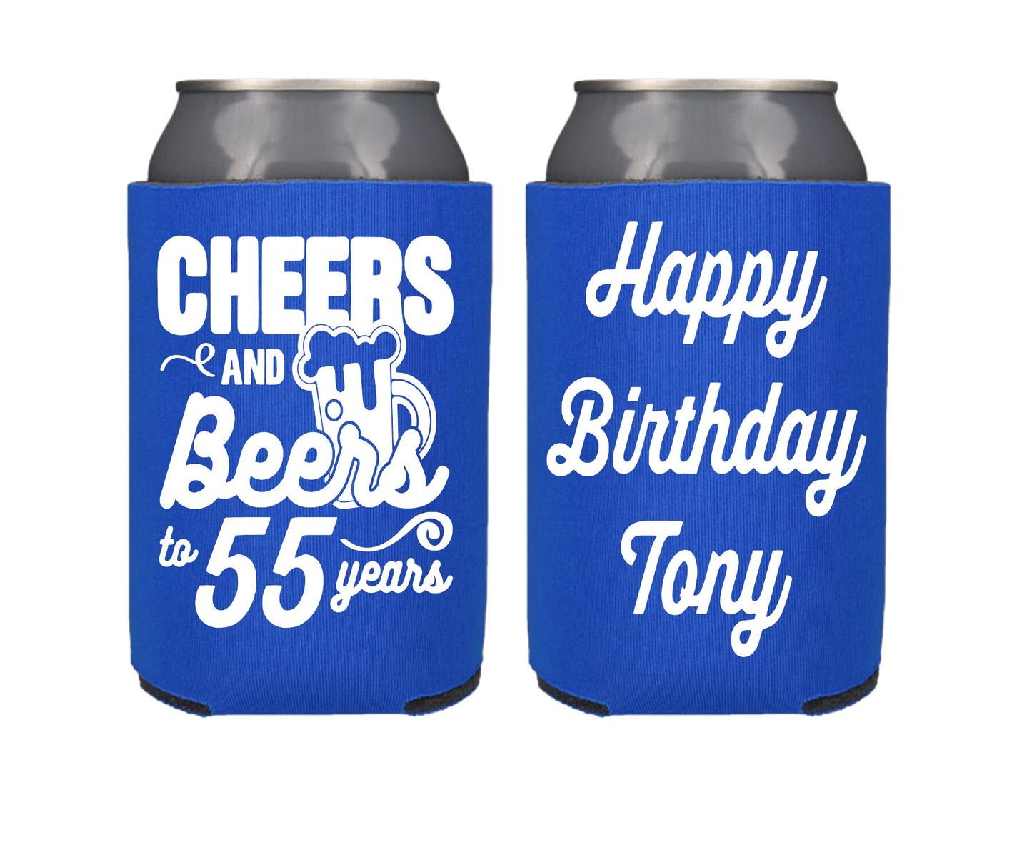 Personalized 55th Birthday Can Coolers: Cheers to 55 Years Party Favors