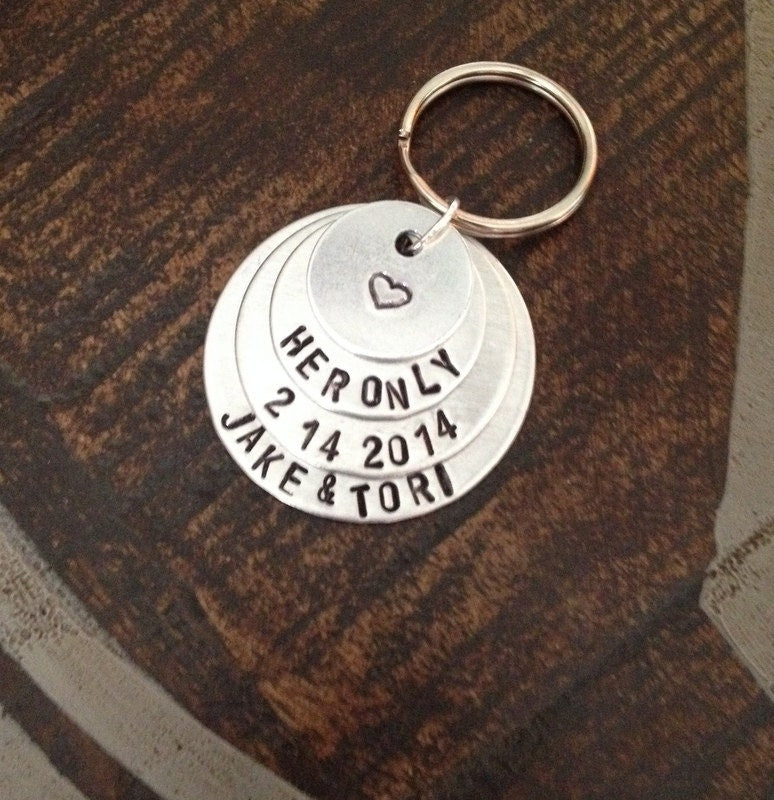 Her Only Keychain Handstamped Keychain Personalize Gift Gift for the Groom Wedding Gift Couples Keychain Anniversary Keychain Valentines Day