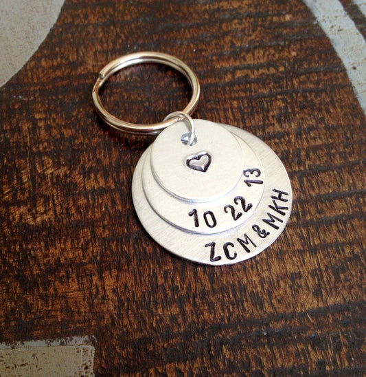 Couples Keychain Gift for Husband Gift for Wife Handstamped Keychain Personalized Keychain Anniversary Keychain