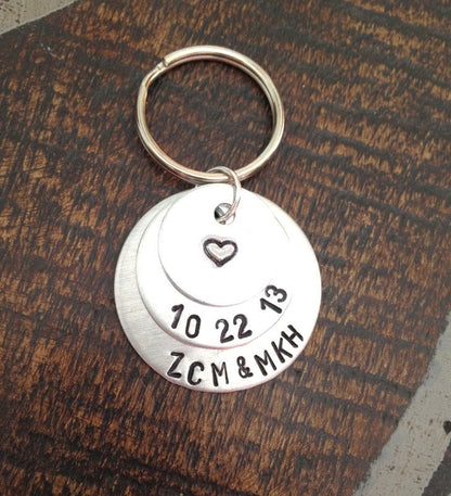 Couples Keychain Gift for Husband Gift for Wife Handstamped Keychain Personalized Keychain Anniversary Keychain