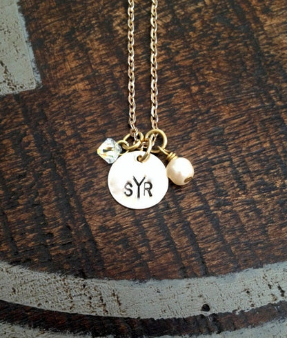 Monogram Necklace Gold Handstamped Necklace Initial Necklace Gold Necklace Personalized Necklace Gold Jewelry Bridesmaid Gift
