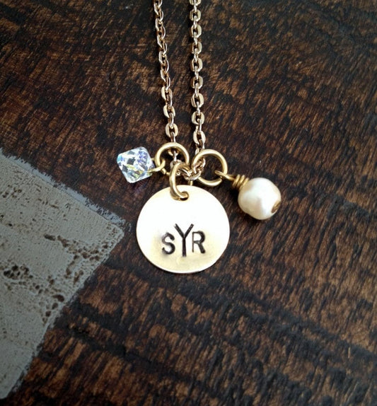 Monogram Necklace Gold Handstamped Necklace Initial Necklace Gold Necklace Personalized Necklace Gold Jewelry Bridesmaid Gift